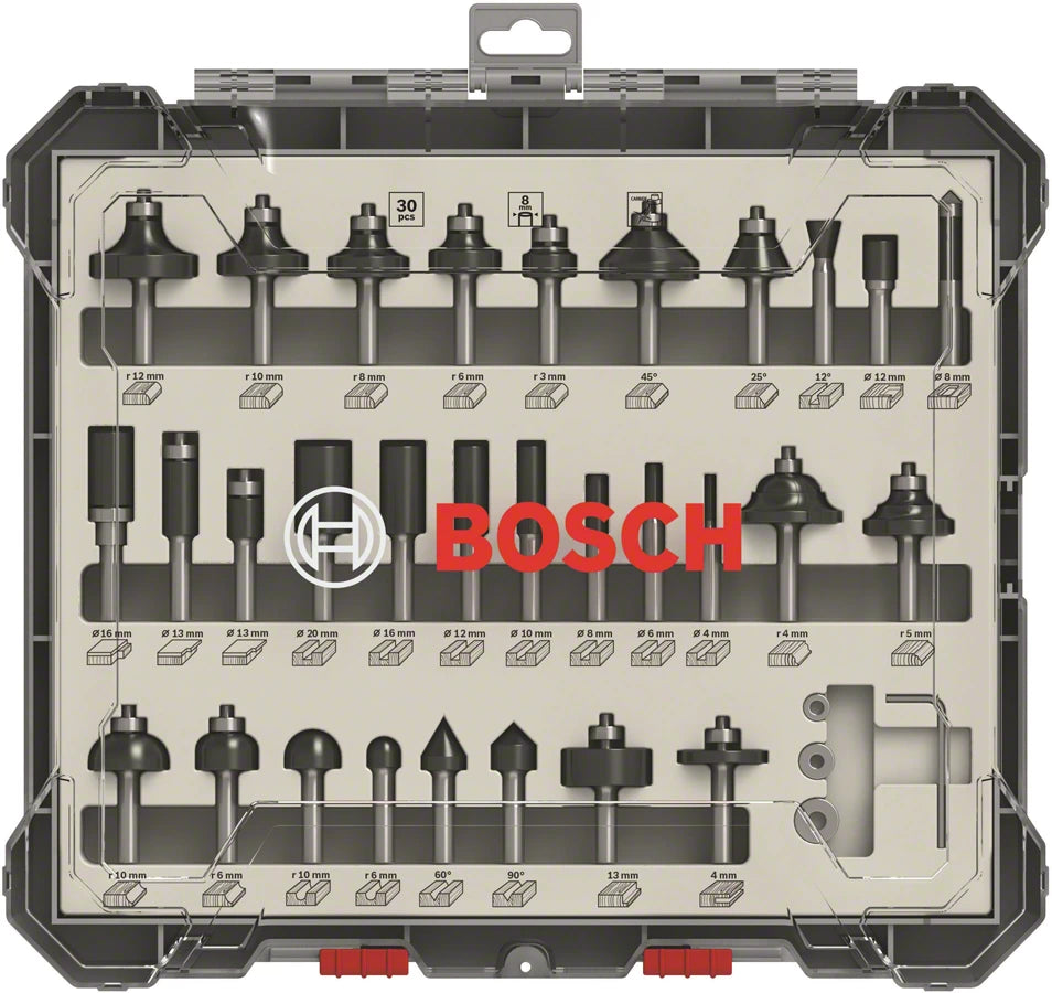 Products Bosch Professional 2607017475 30-Piece Set 8 mm Diameter Router Bit Set for Wood for Router