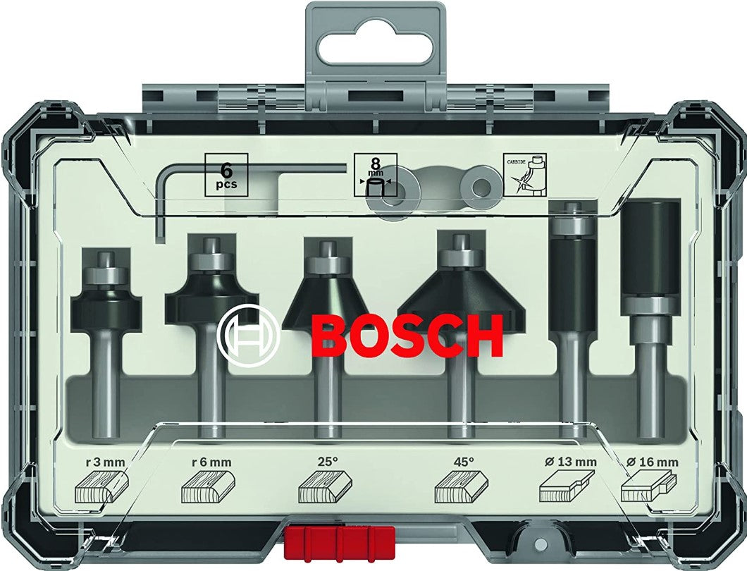 Bosch Professional 2607017469 6 Pcs Trim & Edging Router Bit Set With 8mm Shank