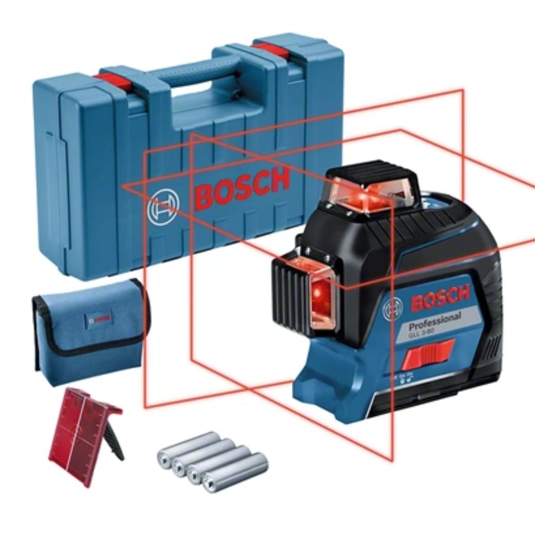Bosch GLL 3-80 Professional Line Laser with Self Levelling 30m Range 120m Range with receiver, IP 54